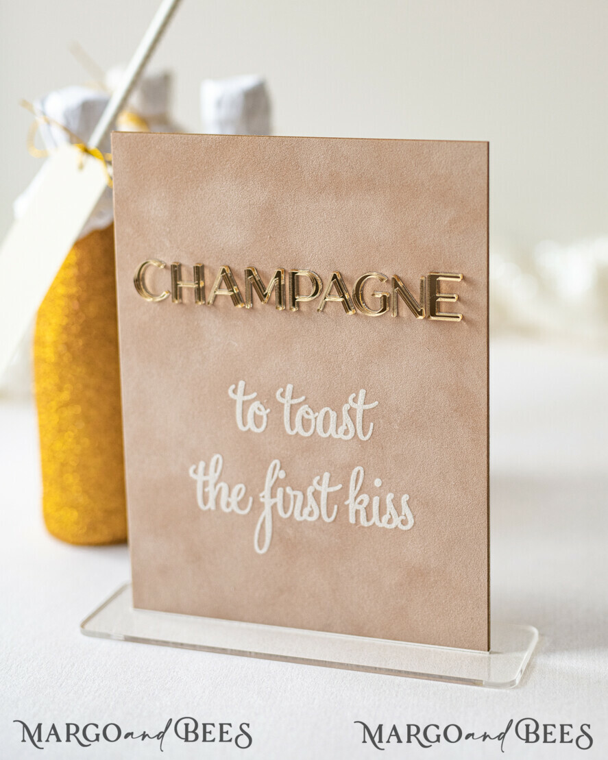 TABLE DECOR SIGNS Velvet table Numbers and Decor Luxury Velvet Champagne Table number with stand, Beige and Gold Wedding Table Decor, 3D Golden Letters Table Numbers, Velvet Wedding Signage, Wedding Toast Sign