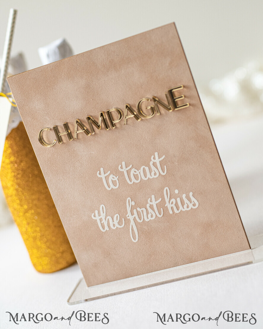 TABLE DECOR SIGNS Velvet table Numbers and Decor Luxury Velvet Champagne Table number with stand, Beige and Gold Wedding Table Decor, 3D Golden Letters Table Numbers, Velvet Wedding Signage, Wedding Toast Sign