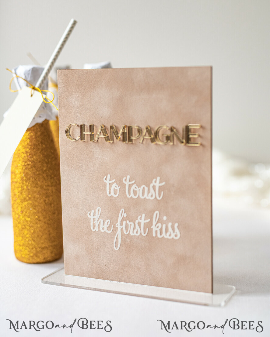 TABLE DECOR SIGNS Velvet table Numbers and Decor Luxury Velvet Champagne Table number with stand, Beige and Gold Wedding Table Decor, 3D Golden Letters Table Numbers, Velvet Wedding Signage, Wedding Toast Sign