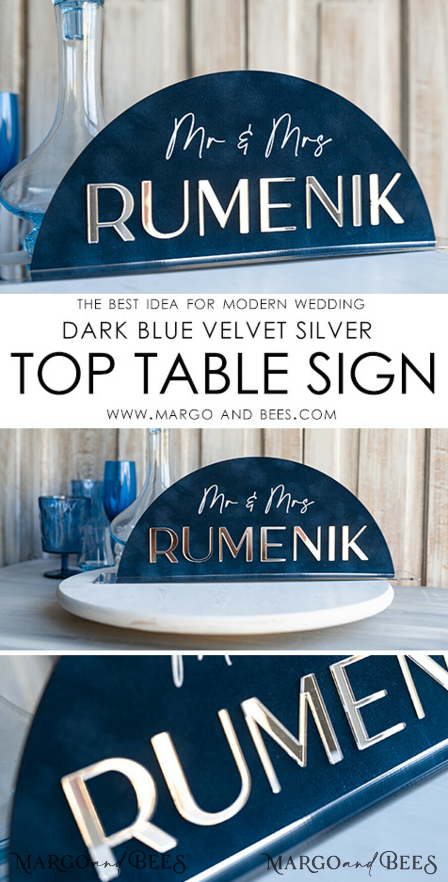 TABLE DECOR SIGNS Velvet table Numbers and Decor Silver Acrylic Top Table Mr and Mrs signs with stand, Dark Blue Velvet Silver Mirror Table Sign, Navy Blue Silver Plexi Top Table Mr and Mrs signs, Luxury Wedding Table Decor Centerpieces