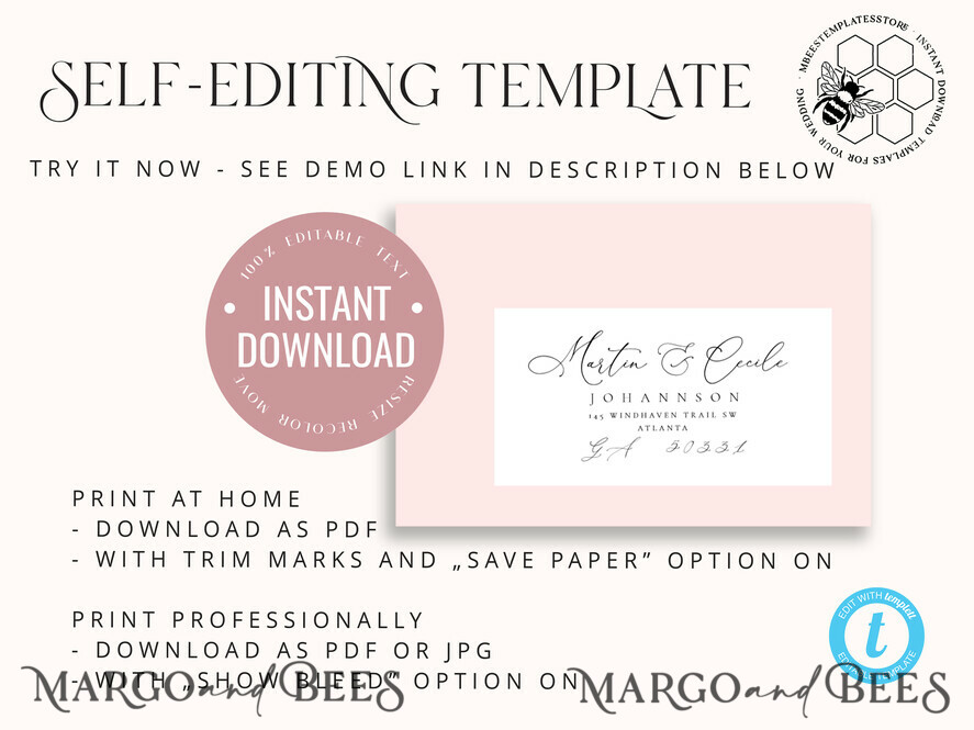 TEMPLETT wedding extras Minimal envelope address template,Printable Envelope Address Template,Address label,Modern Wedding Editable Envelope