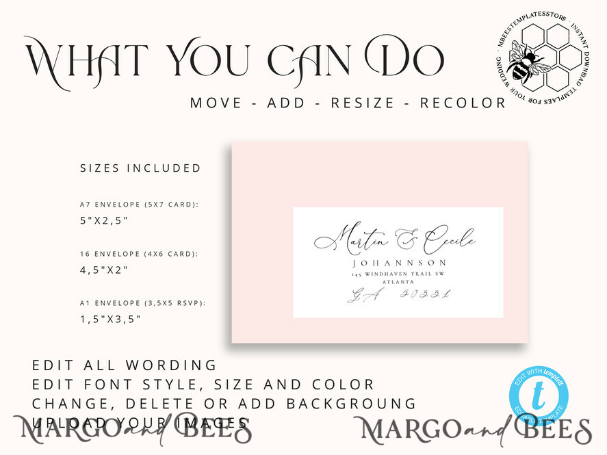 TEMPLETT wedding extras Minimal envelope address template,Printable Envelope Address Template,Address label,Modern Wedding Editable Envelope