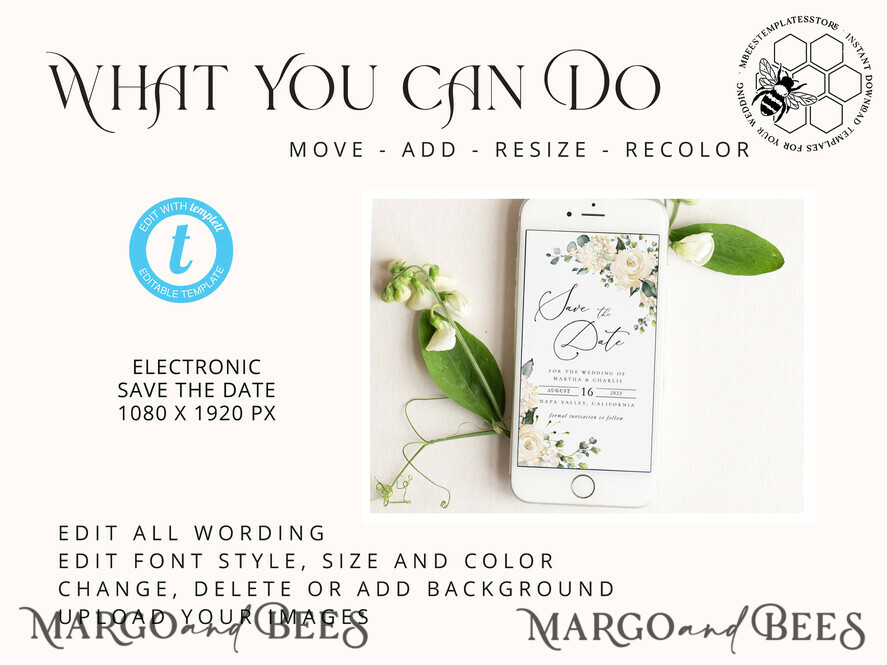 TEMPLETT digital invitation Electronic Save the Date template, SmartPhone Save the Date Editable Template, Picture Save the Date Evite Template, personalised Digital Save the Date. Smartphone Electronic Save the Date