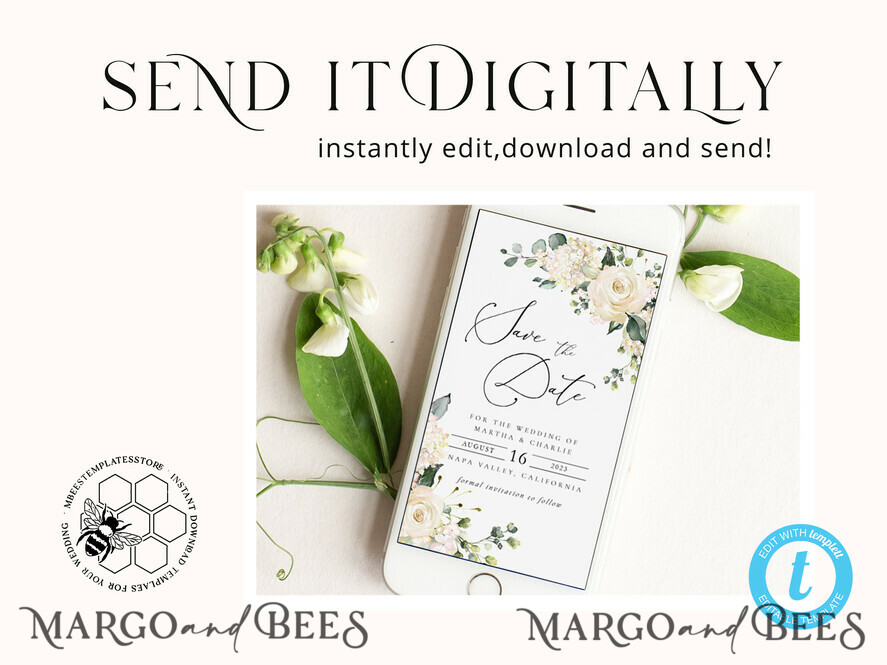 TEMPLETT digital invitation Electronic Save the Date template, SmartPhone Save the Date Editable Template, Picture Save the Date Evite Template, personalised Digital Save the Date. Smartphone Electronic Save the Date