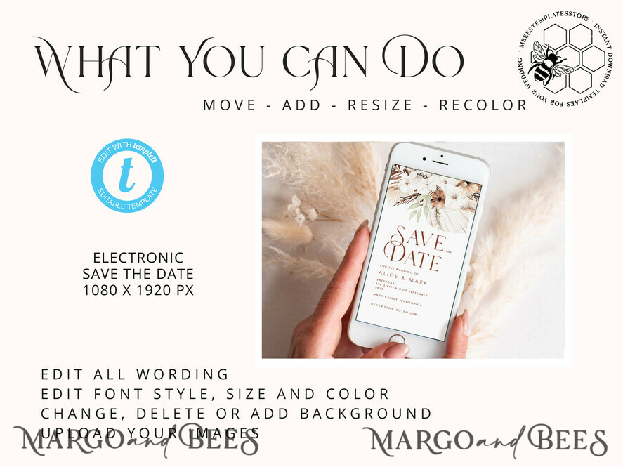 TEMPLETT digital invitation Electronic Wedding Invitation template, SmartPhone Wedding Invitation Editable Template, Picture Wedding Invitation Evite Template, personalised Digital Wedding Invitation. Smartphone Electronic Wedding Invitation