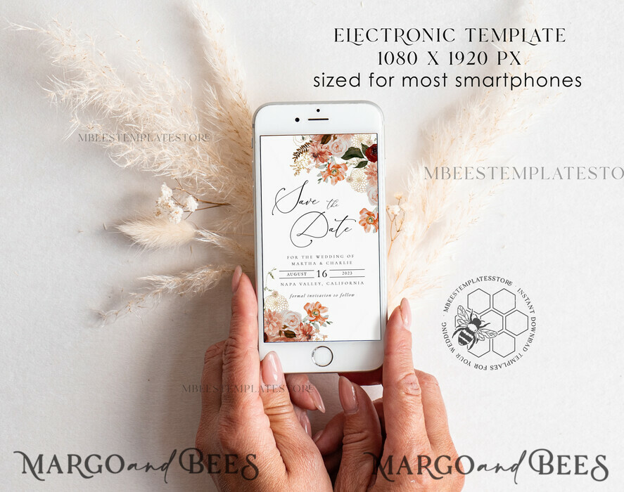 TEMPLETT digital invitation SmartPhone Save the Date Editable Template, Picture Save Dates Evite, Personalised Digital Boho Smartphone Electronic Save the Date, TR23