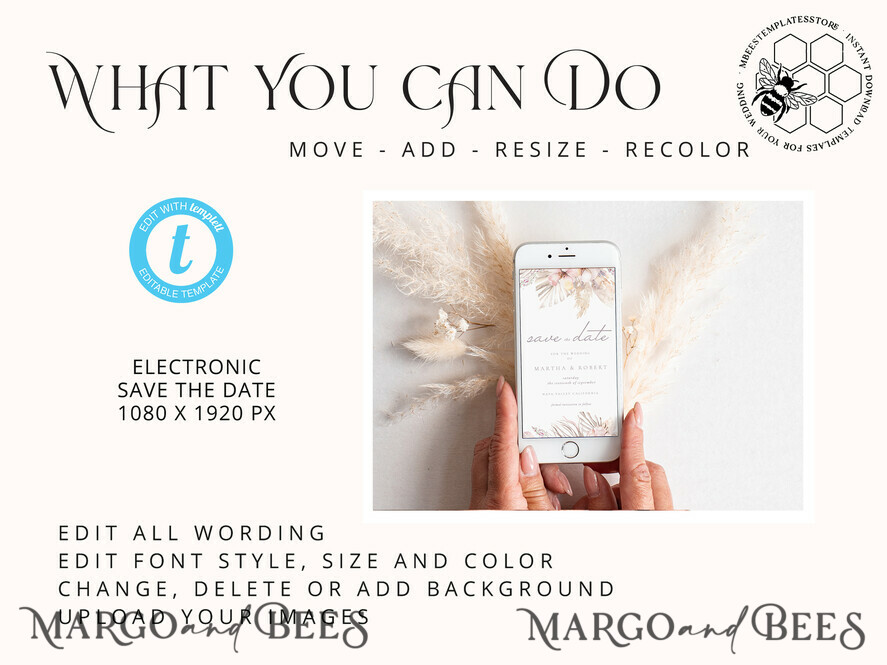 TEMPLETT digital invitation Electronic Save the Date template, SmartPhone Save the Date Editable Template, Picture Save the Date Evite Template, personalised Digital Save the Date. Smartphone Electronic Save the Date
