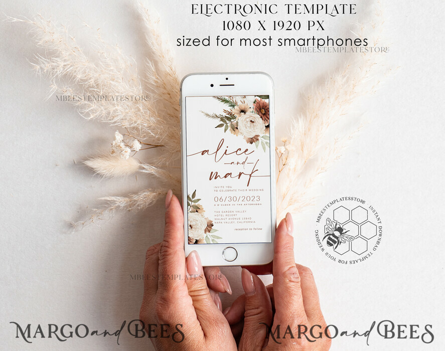 TEMPLETT digital invitation Electronic Wedding Invitation template, SmartPhone Wedding Invitation Editable Template, Picture Wedding Invitation Evite Template, personalised Digital Wedding Invitation. Smartphone Electronic Wedding Invitation