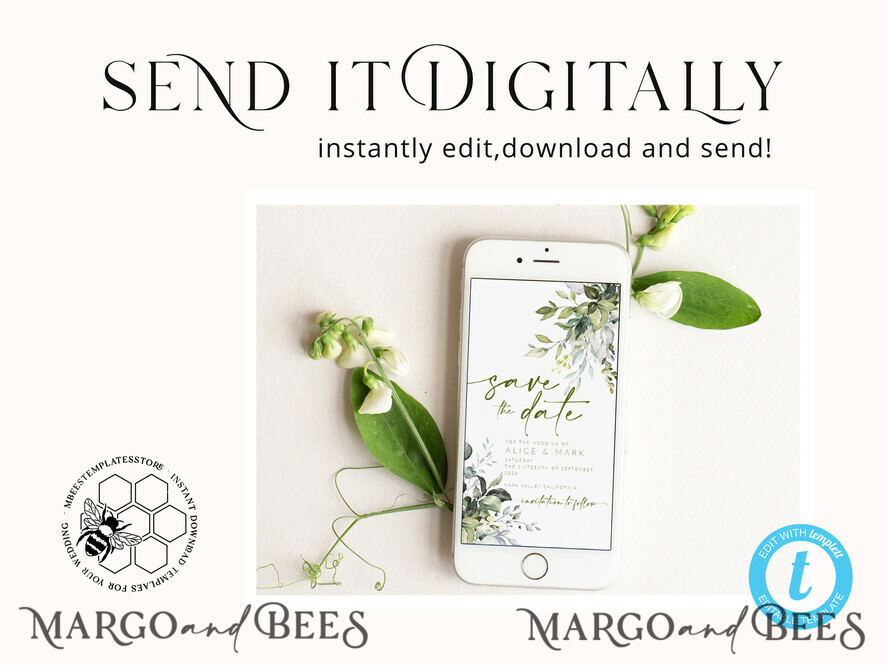 TEMPLETT digital invitation Electronic Save the Date template, SmartPhone Save the Date Editable Template, Picture Save the Date Evite Template, personalised Digital Save the Date. Smartphone Electronic Save the Date