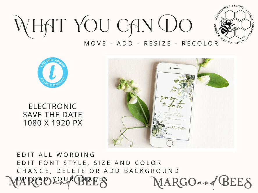 TEMPLETT digital invitation Electronic Save the Date template, SmartPhone Save the Date Editable Template, Picture Save the Date Evite Template, personalised Digital Save the Date. Smartphone Electronic Save the Date