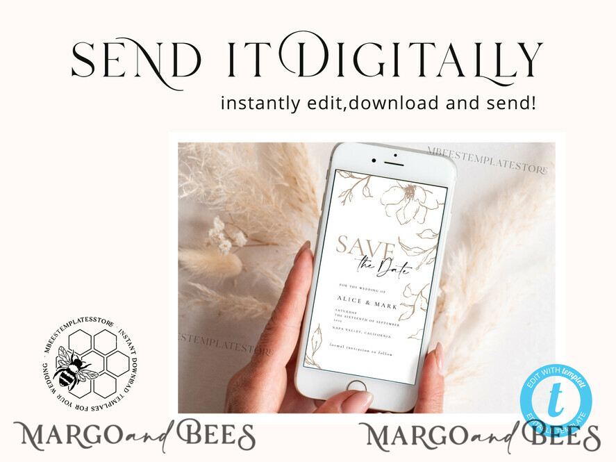 TEMPLETT digital invitation SmartPhone Save the Date Editable Template, Picture Save Dates Evite, Personalised Digital Boho Smartphone Electronic Save the Date, IVR55