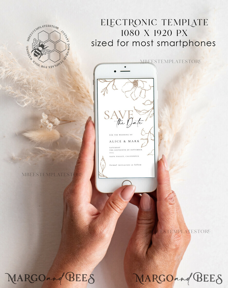 TEMPLETT digital invitation SmartPhone Save the Date Editable Template, Picture Save Dates Evite, Personalised Digital Boho Smartphone Electronic Save the Date, IVR55