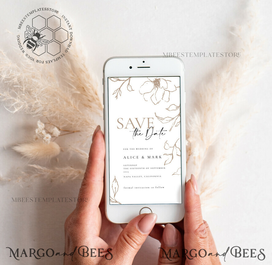 TEMPLETT digital invitation SmartPhone Save the Date Editable Template, Picture Save Dates Evite, Personalised Digital Boho Smartphone Electronic Save the Date, IVR55