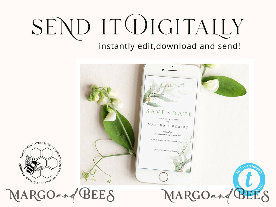 TEMPLETT digital invitation Electronic Save the Date template, SmartPhone Save the Date Editable Template, Picture Save the Date Evite Template, personalised Digital Save the Date. Smartphone Electronic Save the Date