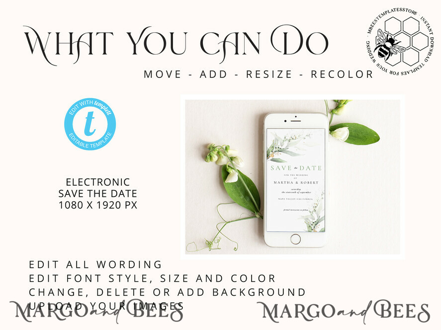 TEMPLETT digital invitation Electronic Save the Date template, SmartPhone Save the Date Editable Template, Picture Save the Date Evite Template, personalised Digital Save the Date. Smartphone Electronic Save the Date