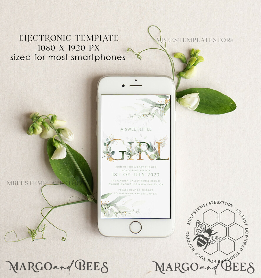 TEMPLETT digital invitation Electronic BaBy Girl Shower Invitation template, SmartPhone BaBy Girl Shower Invitation Editable Template, BaBy Girl Shower Invitation Evite Template, personalised Digital BaBy Girl Shower Invitation. Smartphone Electronic BaBy Girl Shower Invitation