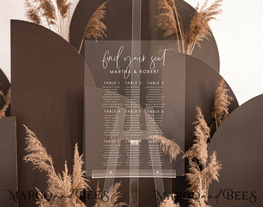TABLE PLANS AND WEDDING WELCOME SIGNS clear acrylic Acrylic clear transparent Modern clear transparent Seating Chart, 3d Elegant Find Your Seat - Seating Plan Sign , Clear Wedding Table Plan, Wedding Decoration with white letters - Acrylic Clear Reception Signage - Custom Ceremony Sign