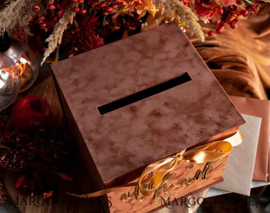 CARD BOXES velvet card boxes Terracotta Fall Card Box and Arch Acrylic Cards & Gifts Clear Sign, Velvet Rust Wedding Card Box with Lid, Burnt Orange Wedding Money Box, Copper Wedding Card Box cards and gift Arch acrylic sign set