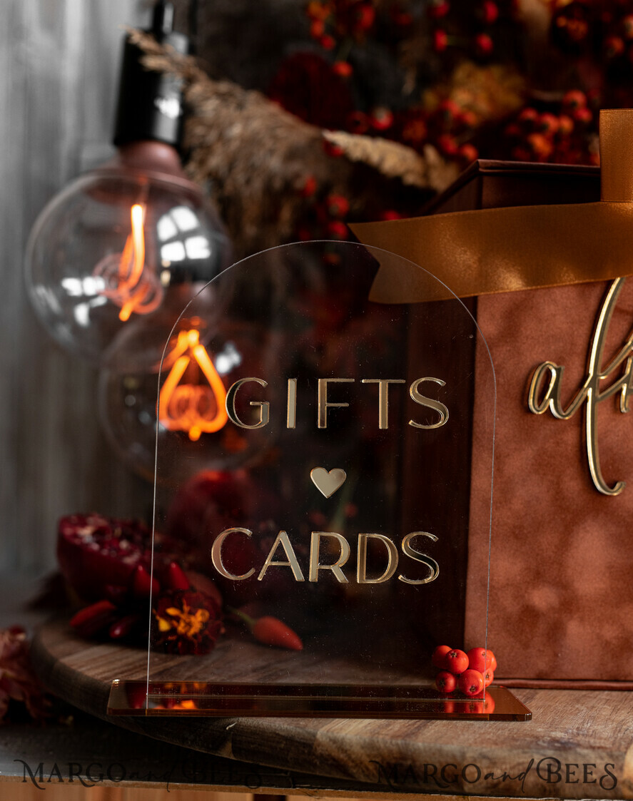 CARD BOXES velvet card boxes Terracotta Fall Card Box and Arch Acrylic Cards & Gifts Clear Sign, Velvet Rust Wedding Card Box with Lid, Burnt Orange Wedding Money Box, Copper Wedding Card Box cards and gift Arch acrylic sign set