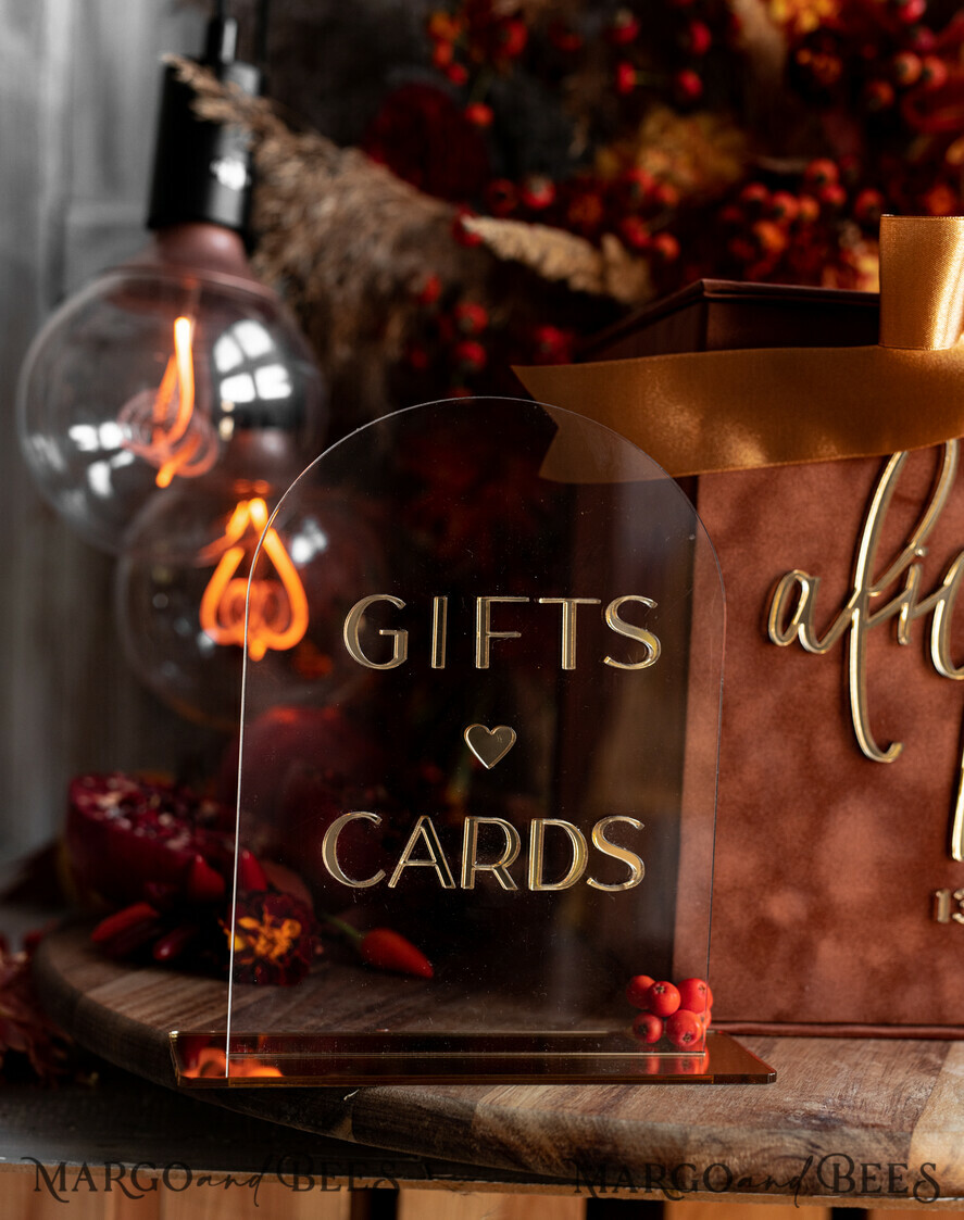 CARD BOXES velvet card boxes Terracotta Fall Card Box and Arch Acrylic Cards & Gifts Clear Sign, Velvet Rust Wedding Card Box with Lid, Burnt Orange Wedding Money Box, Copper Wedding Card Box cards and gift Arch acrylic sign set