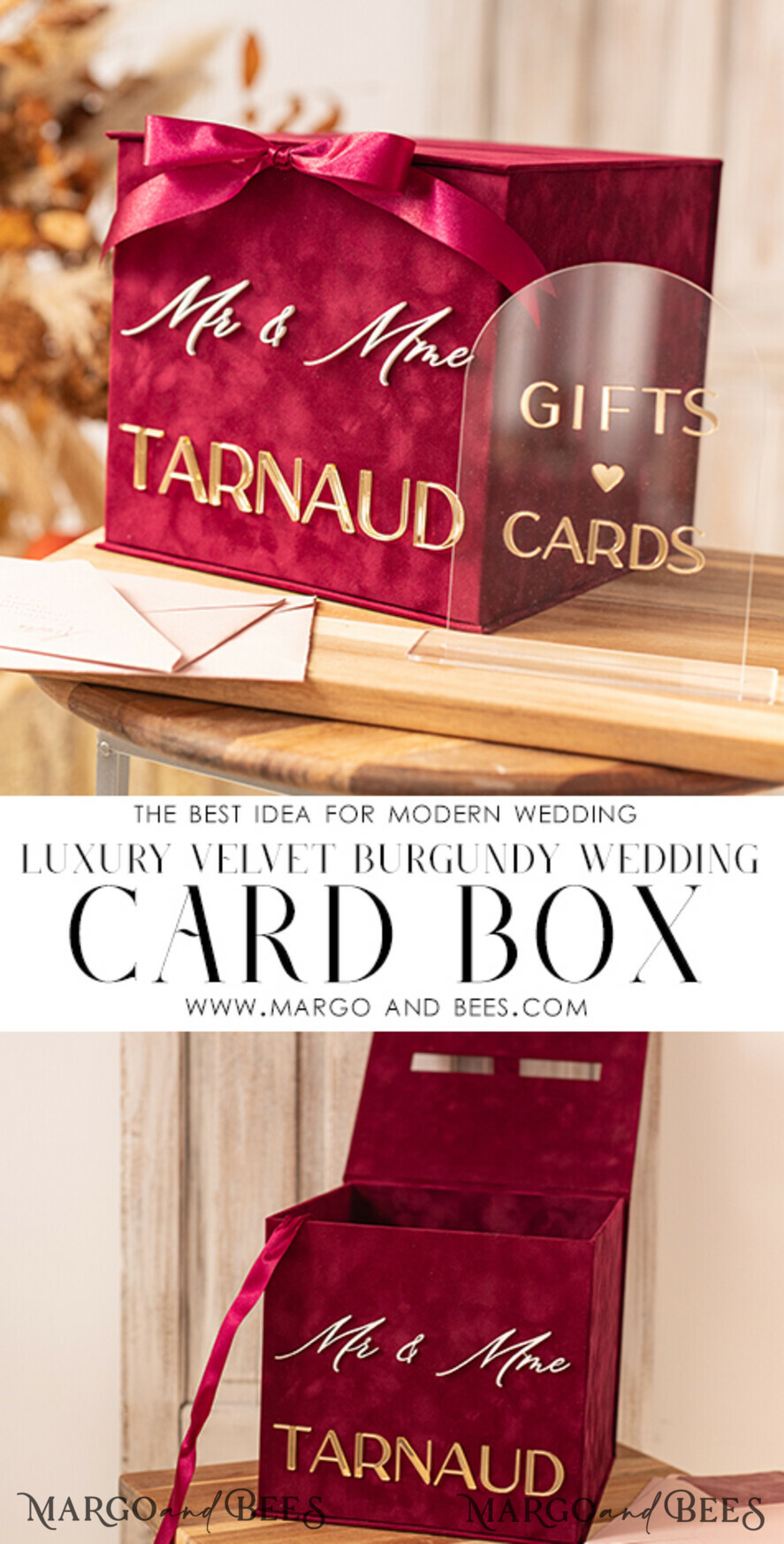 CARD BOXES velvet card boxes burgundy Card Box & arch acrylic sign , Maroon Wedding Card Box with Lid, Marsala Wedding Money Box, Wedding Card Box with slot cards & gift Arch acrylic sign set