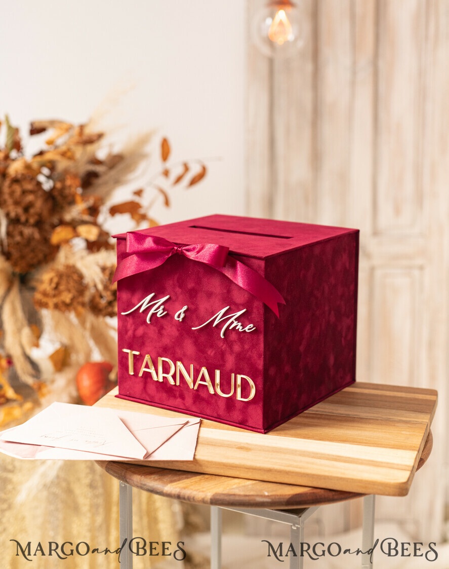 CARD BOXES velvet card boxes burgundy Card Box & arch acrylic sign , Maroon Wedding Card Box with Lid, Marsala Wedding Money Box, Wedding Card Box with slot cards & gift Arch acrylic sign set