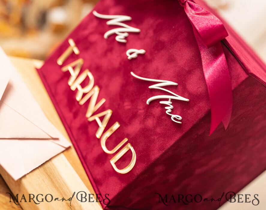 CARD BOXES velvet card boxes burgundy Card Box & arch acrylic sign , Maroon Wedding Card Box with Lid, Marsala Wedding Money Box, Wedding Card Box with slot cards & gift Arch acrylic sign set