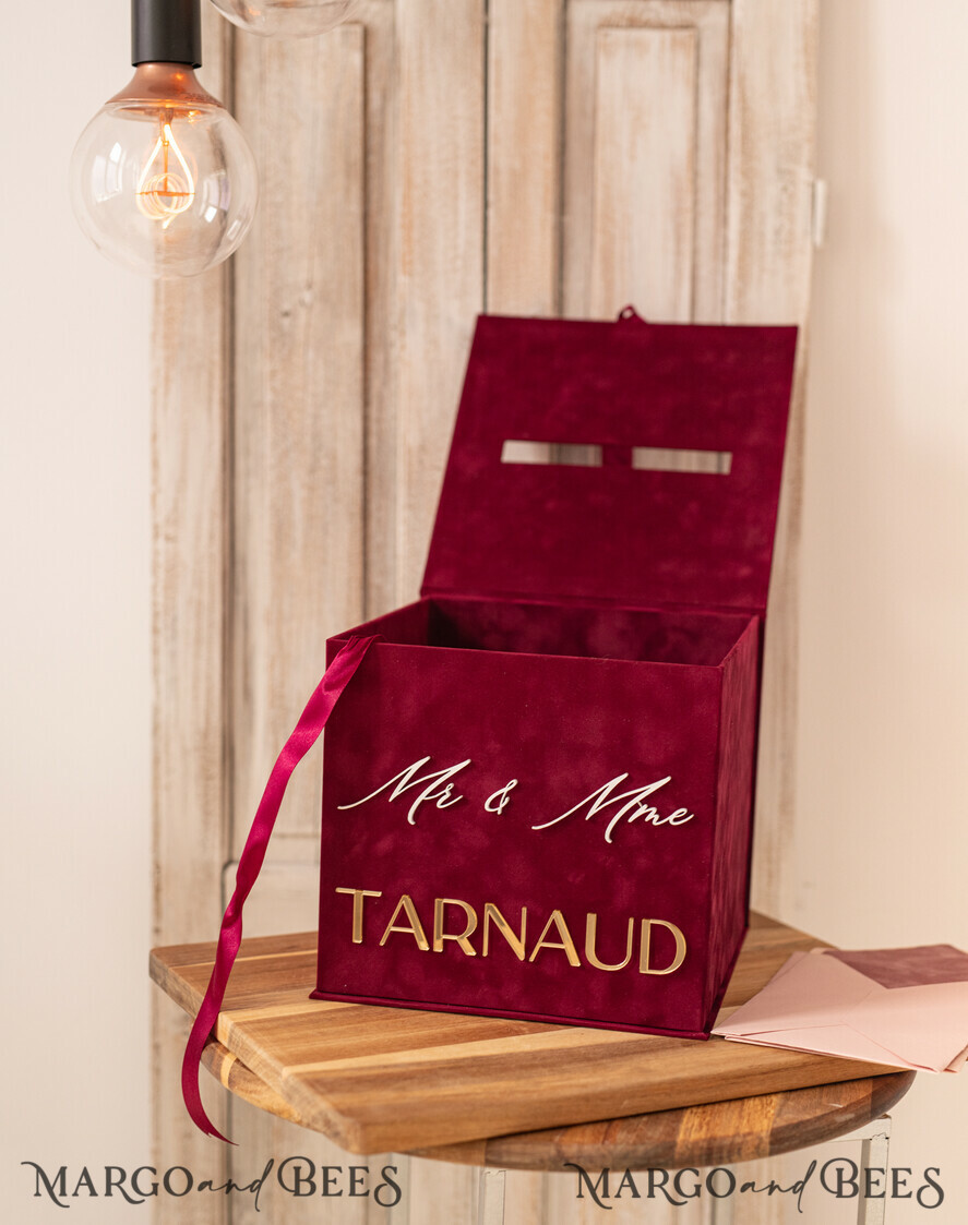 CARD BOXES velvet card boxes burgundy Card Box & arch acrylic sign , Maroon Wedding Card Box with Lid, Marsala Wedding Money Box, Wedding Card Box with slot cards & gift Arch acrylic sign set