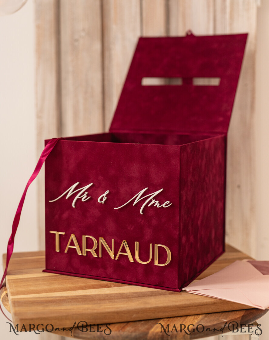 CARD BOXES velvet card boxes burgundy Card Box & arch acrylic sign , Maroon Wedding Card Box with Lid, Marsala Wedding Money Box, Wedding Card Box with slot cards & gift Arch acrylic sign set