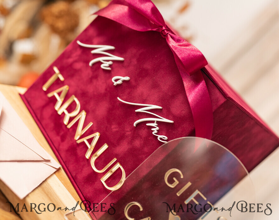 CARD BOXES velvet card boxes burgundy Card Box & arch acrylic sign , Maroon Wedding Card Box with Lid, Marsala Wedding Money Box, Wedding Card Box with slot cards & gift Arch acrylic sign set
