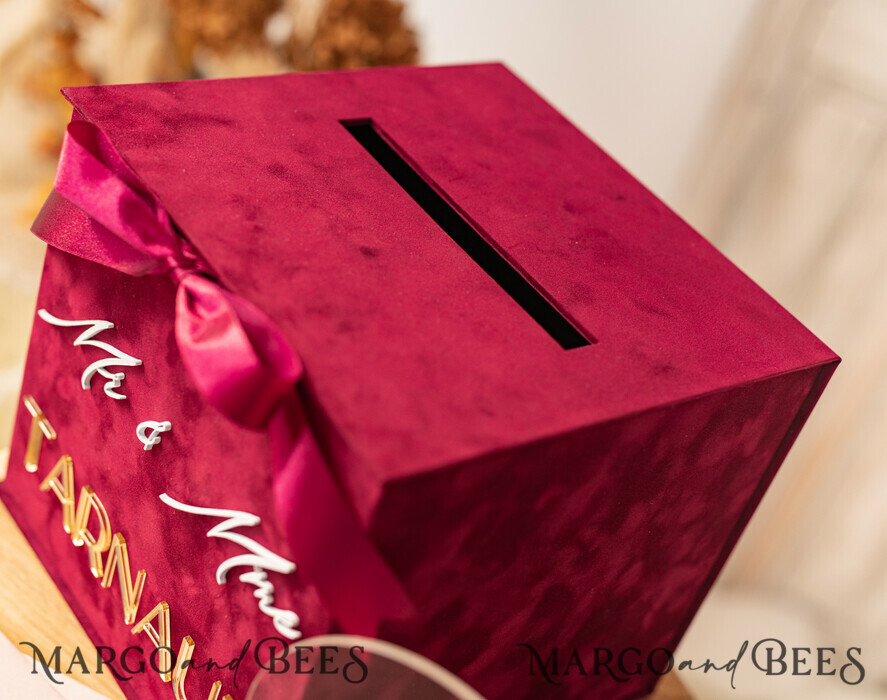 CARD BOXES velvet card boxes burgundy Card Box & arch acrylic sign , Maroon Wedding Card Box with Lid, Marsala Wedding Money Box, Wedding Card Box with slot cards & gift Arch acrylic sign set