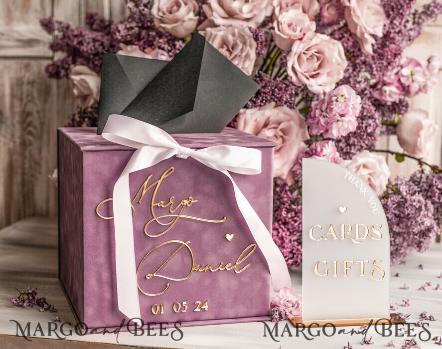 CARD BOXES velvet card boxes Mauve Velvet Gift Card Box & Cards Gifts Sign Set, Velvet Classic wedding wishing well money gift card box, Personalized Gold Box, MvS