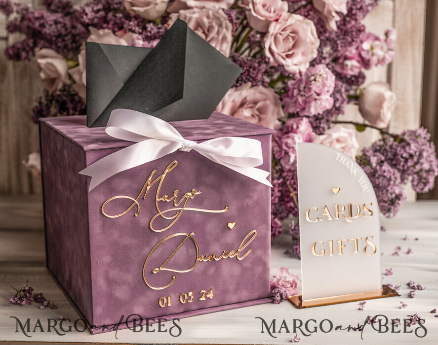 CARD BOXES velvet card boxes Mauve Velvet Gift Card Box & Cards Gifts Sign Set, Velvet Classic wedding wishing well money gift card box, Personalized Gold Box, MvS