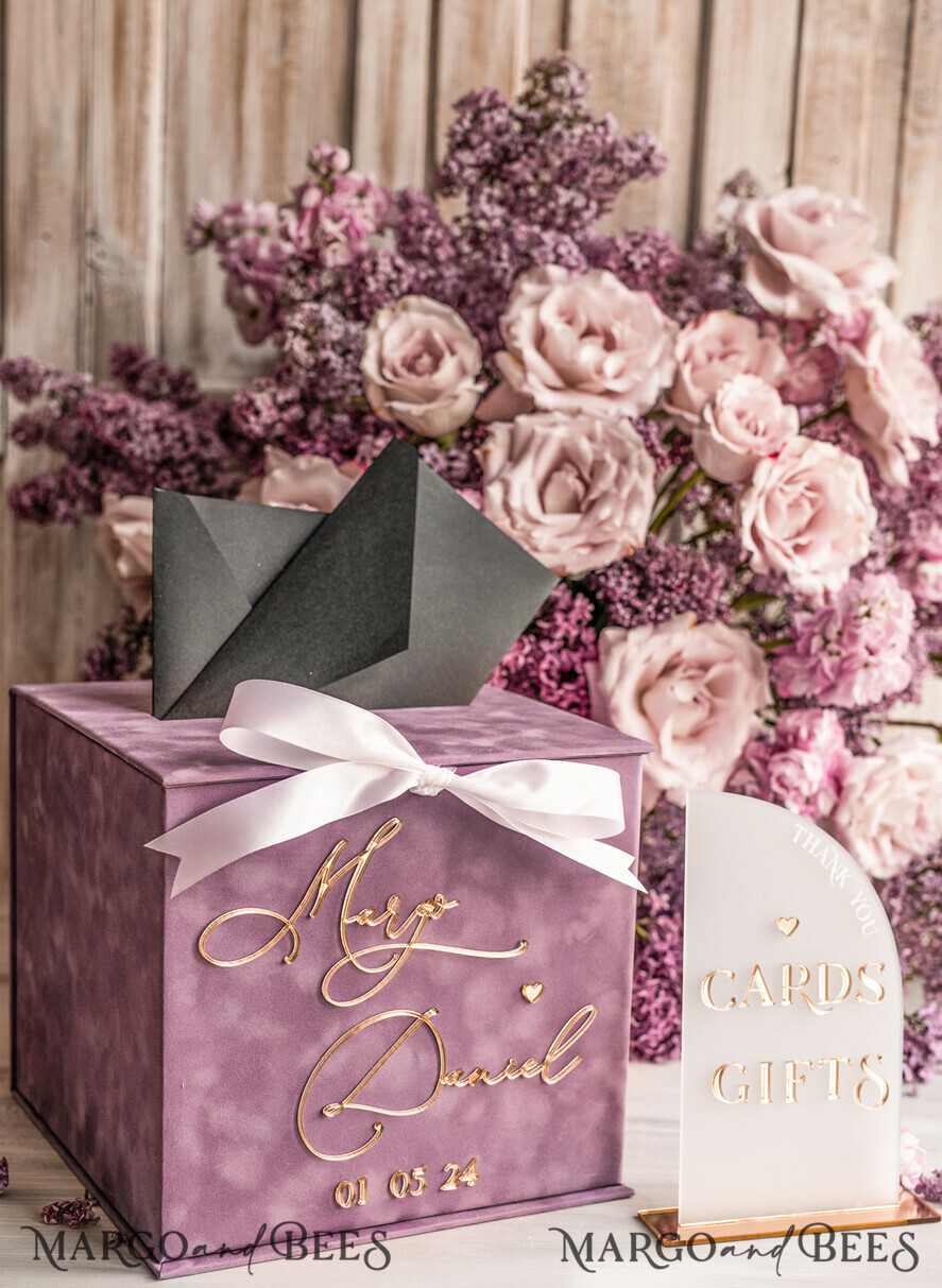 CARD BOXES velvet card boxes Mauve Velvet Gift Card Box & Cards Gifts Sign Set, Velvet Classic wedding wishing well money gift card box, Personalized Gold Box, MvS