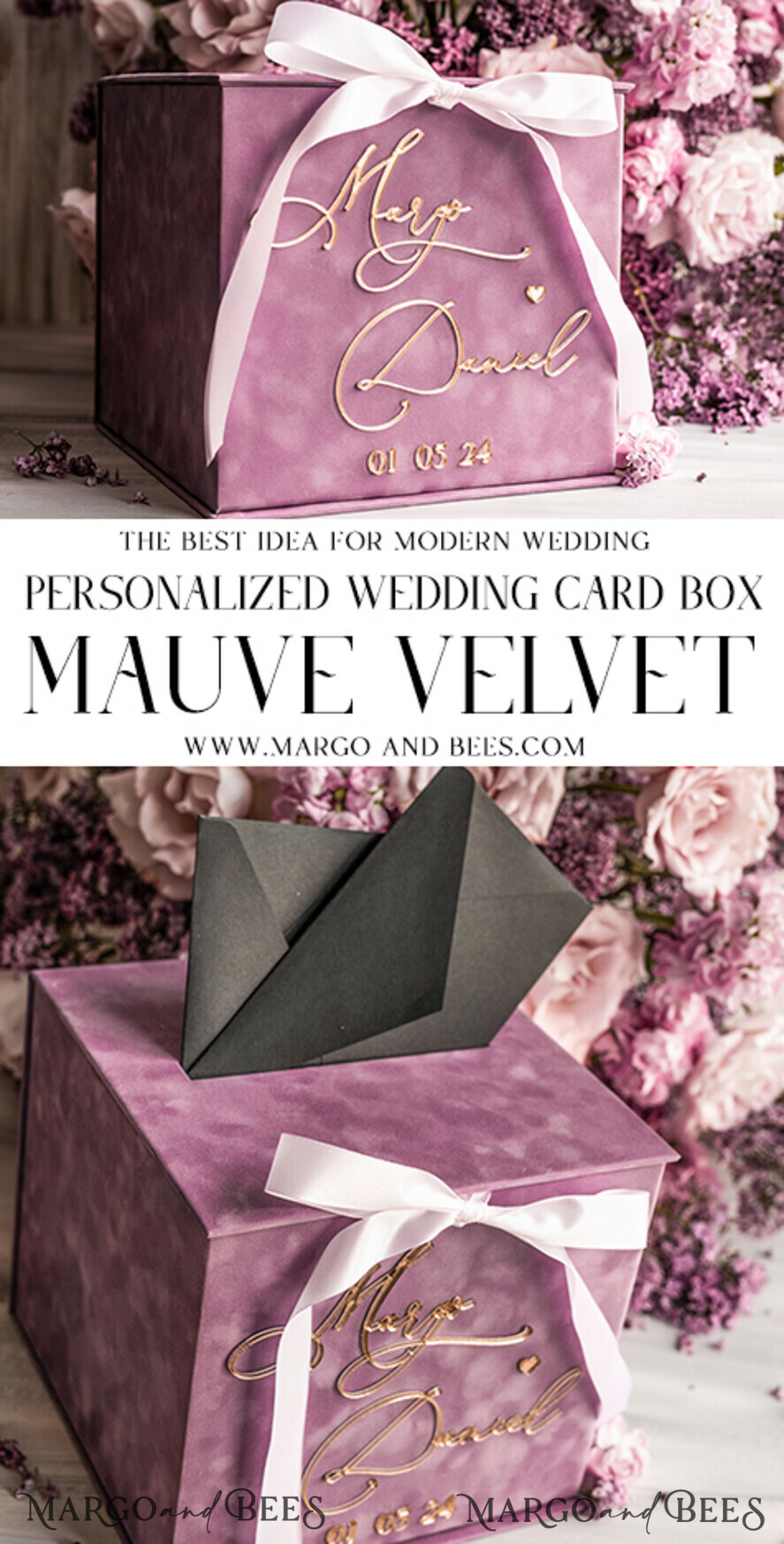 CARD BOXES velvet card boxes Mauve Velvet Gift Card Box & Cards Gifts Sign Set, Velvet Classic wedding wishing well money gift card box, Personalized Gold Box, MvS