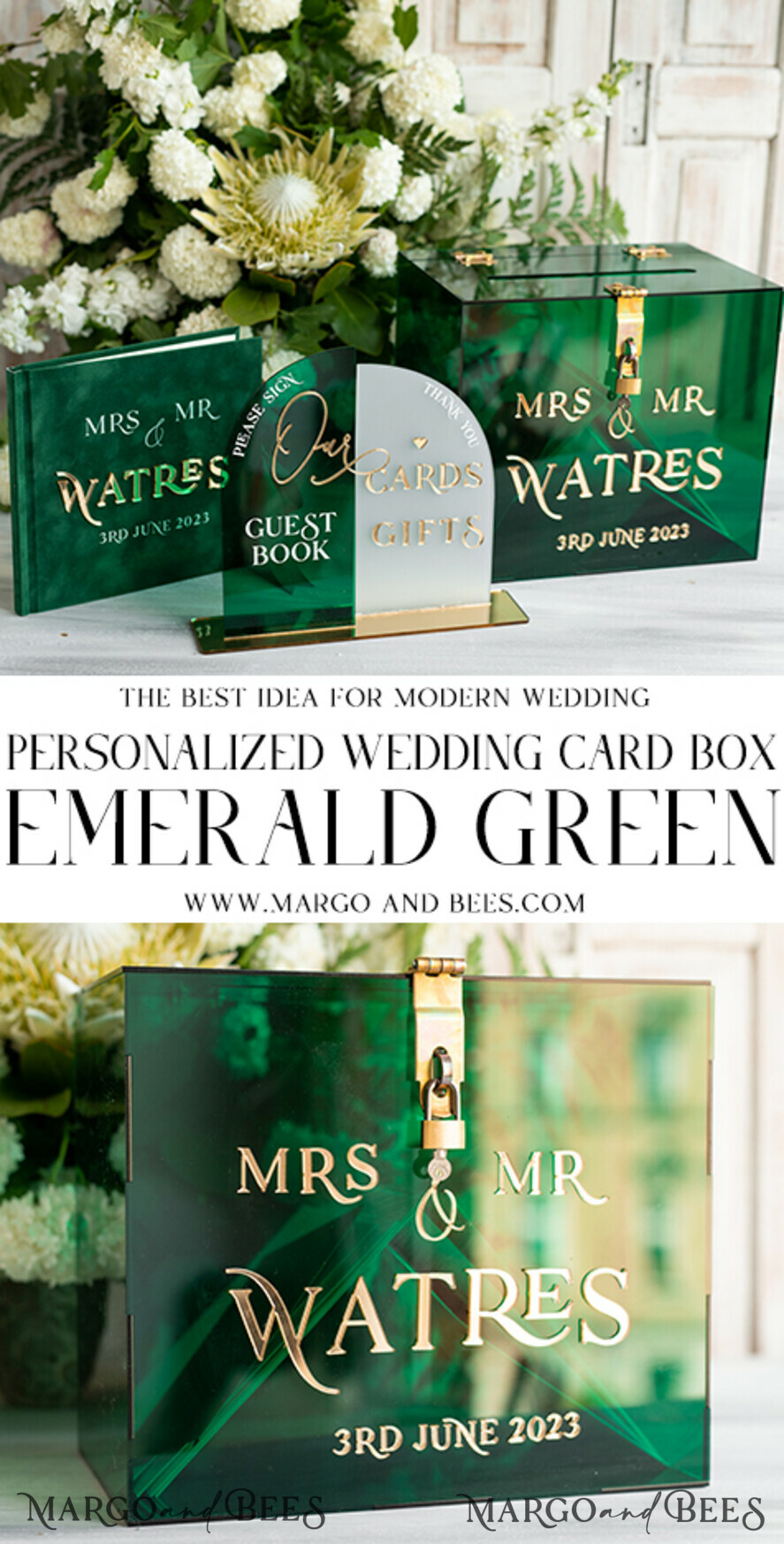CARD BOXES velvet card boxes Green Acrylic Set Card Box Guestbook & Sign, Wedding Card Box with Lid Instant Instax Guestbook, Emerald Green Wedding Money Box Sign Guestbook Set, Card Box