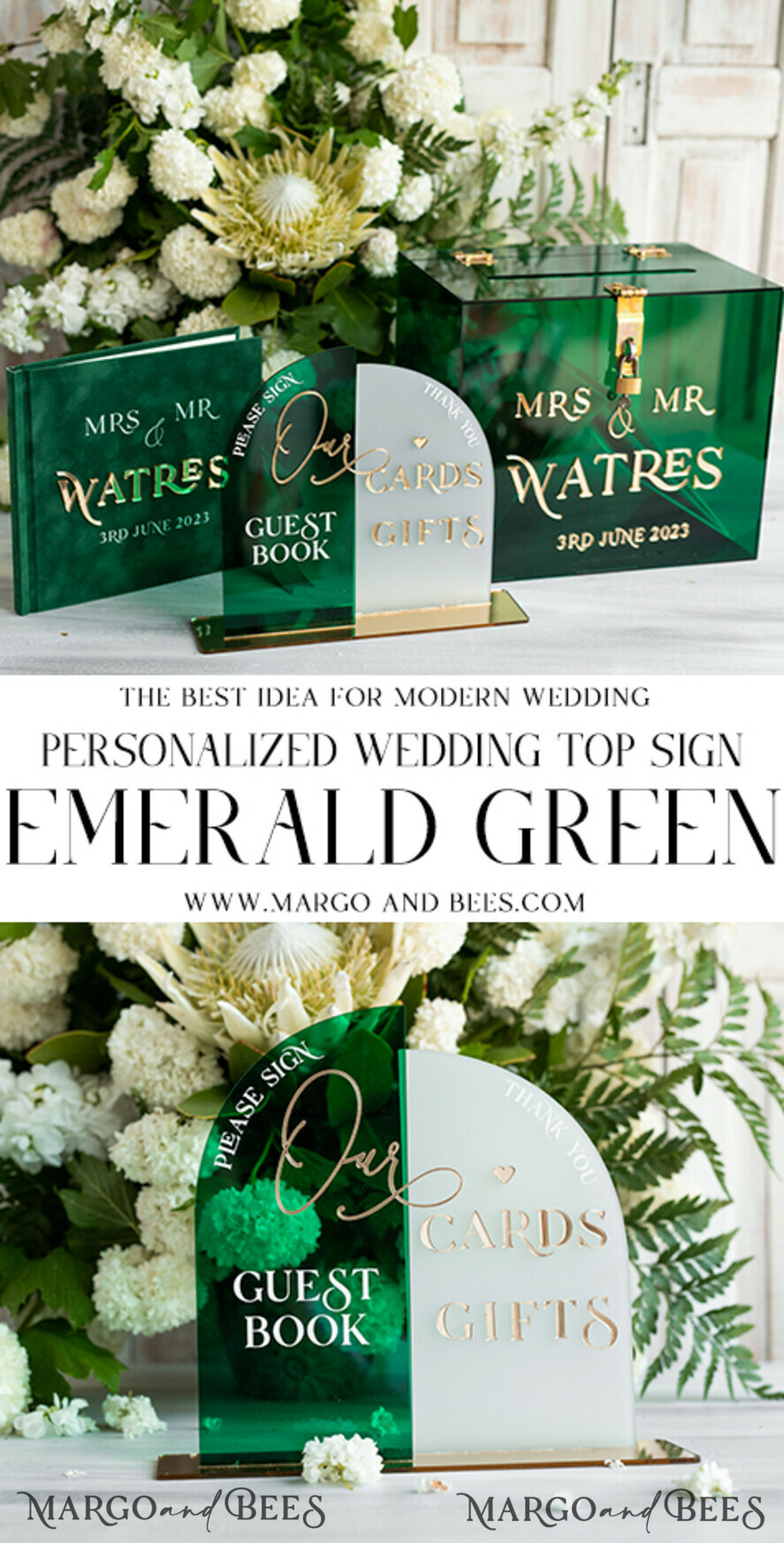 CARD BOXES velvet card boxes Green Acrylic Set Card Box Guestbook & Sign, Wedding Card Box with Lid Instant Instax Guestbook, Emerald Green Wedding Money Box Sign Guestbook Set, Card Box
