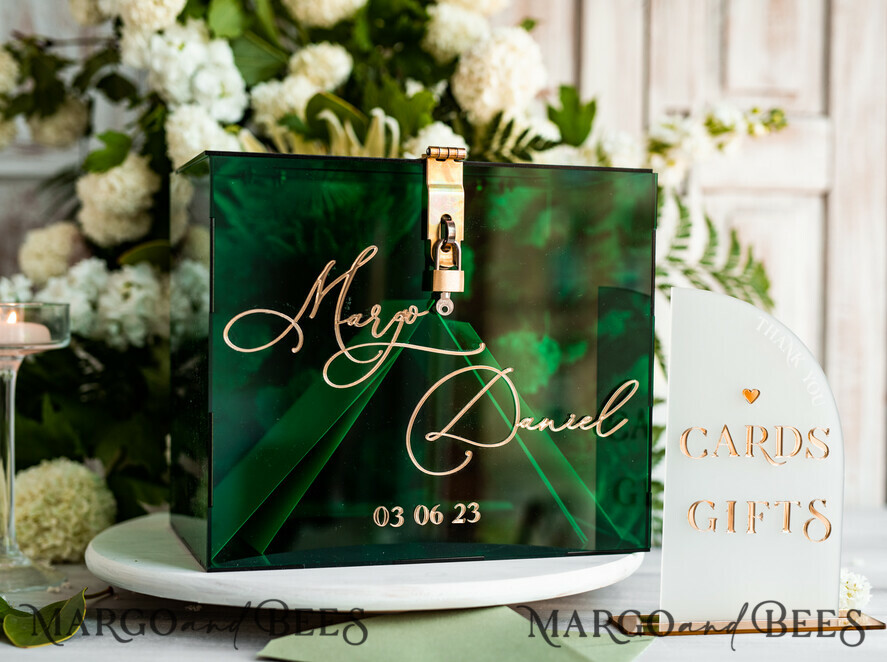 CARD BOXES velvet card boxes Green Acrylic Set Card Box Guestbook & Sign, Wedding Card Box with Lid Instant Instax Guestbook, Emerald Green Wedding Money Box Sign Guestbook Set, Card Box