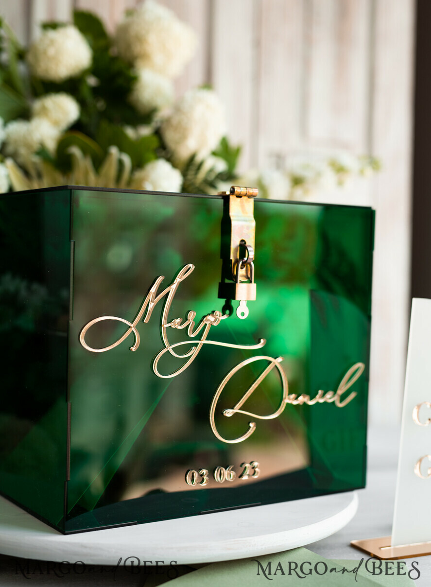 CARD BOXES velvet card boxes Green Acrylic Set Card Box Guestbook & Sign, Wedding Card Box with Lid Instant Instax Guestbook, Emerald Green Wedding Money Box Sign Guestbook Set, Card Box