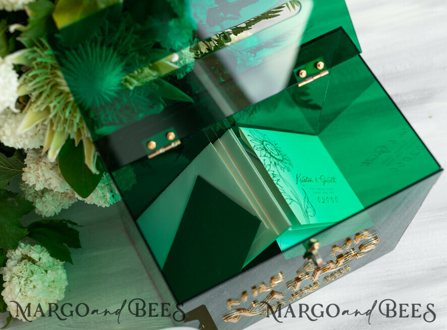 CARD BOXES velvet card boxes Green Acrylic Set Card Box Guestbook & Sign, Wedding Card Box with Lid Instant Instax Guestbook, Emerald Green Wedding Money Box Sign Guestbook Set, Card Box