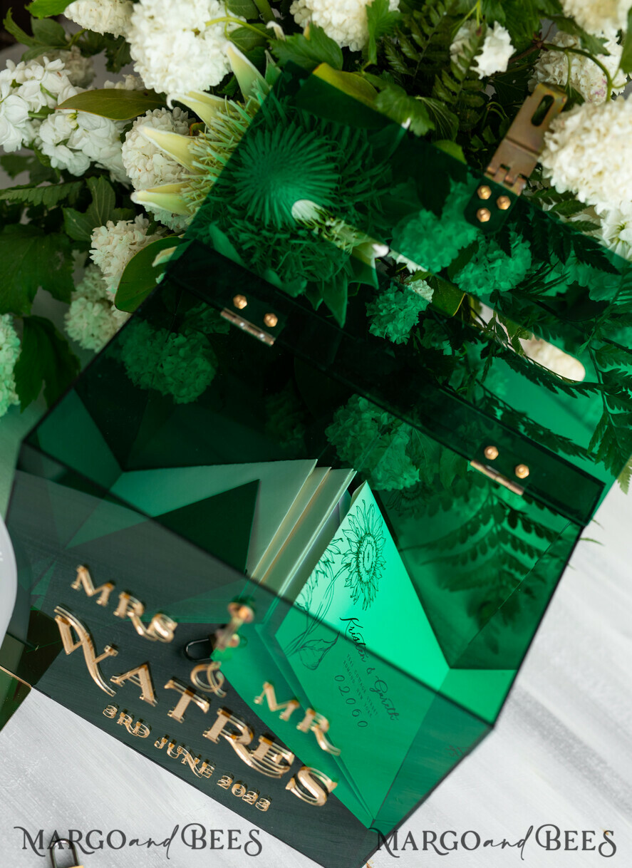 CARD BOXES velvet card boxes Green Acrylic Set Card Box Guestbook & Sign, Wedding Card Box with Lid Instant Instax Guestbook, Emerald Green Wedding Money Box Sign Guestbook Set, Card Box