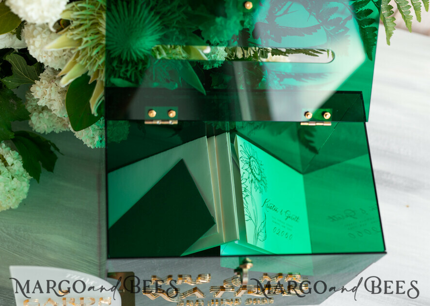 CARD BOXES velvet card boxes Green Acrylic Set Card Box Guestbook & Sign, Wedding Card Box with Lid Instant Instax Guestbook, Emerald Green Wedding Money Box Sign Guestbook Set, Card Box