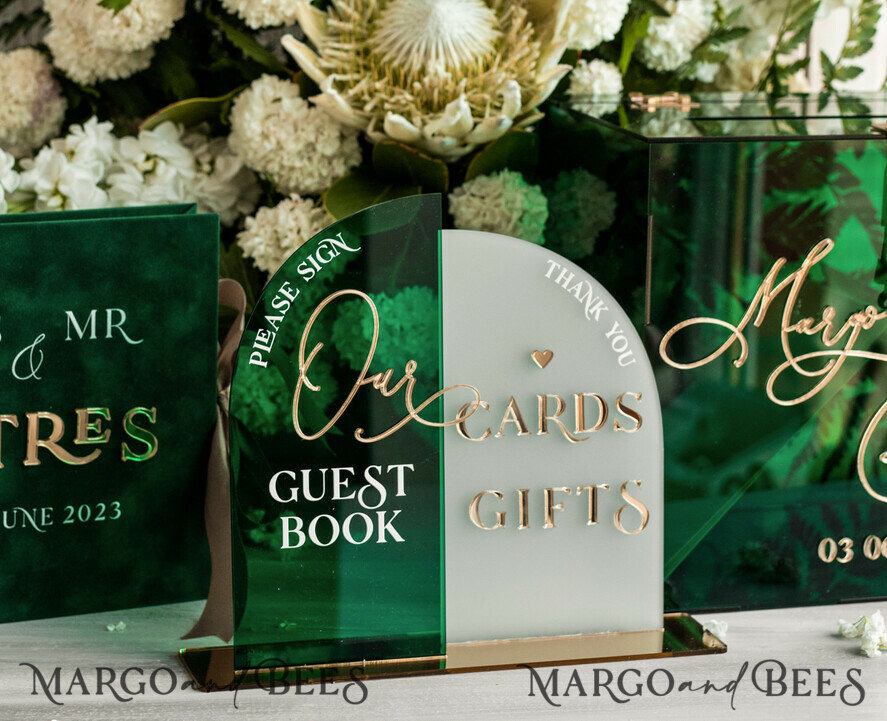 CARD BOXES velvet card boxes Green Acrylic Set Card Box Guestbook & Sign, Wedding Card Box with Lid Instant Instax Guestbook, Emerald Green Wedding Money Box Sign Guestbook Set, Card Box