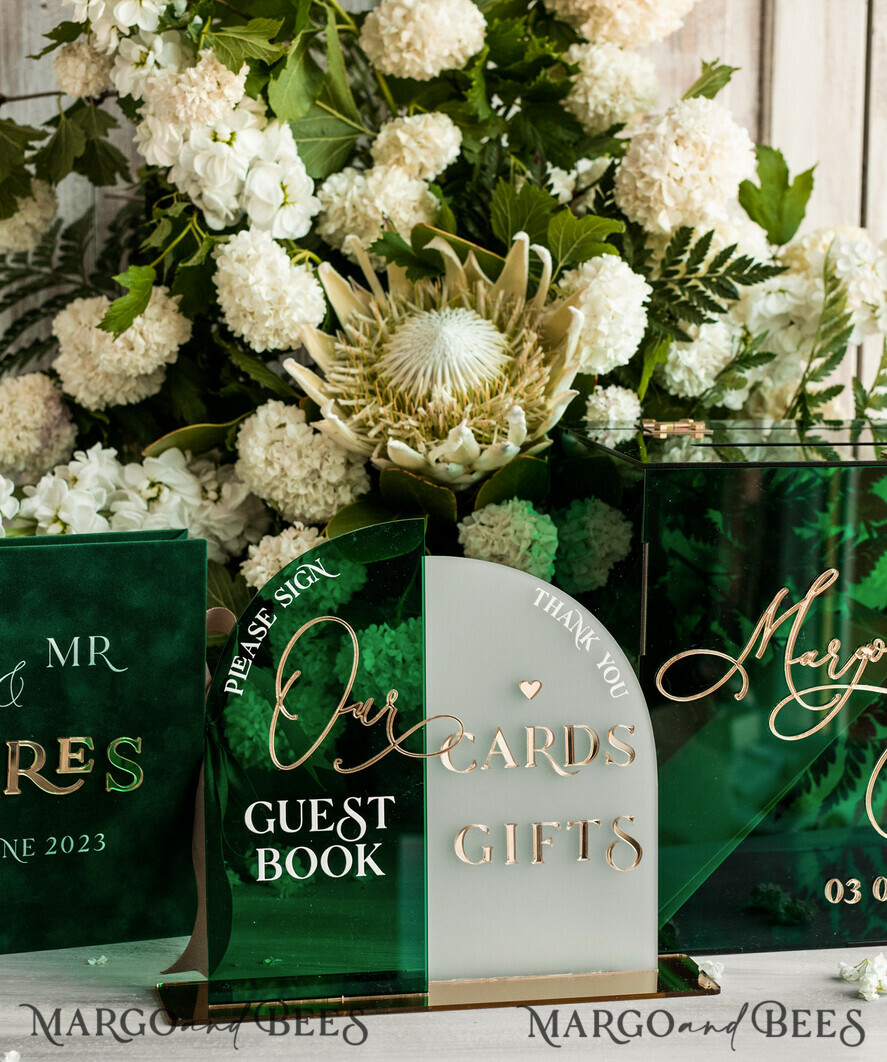 CARD BOXES velvet card boxes Green Acrylic Set Card Box Guestbook & Sign, Wedding Card Box with Lid Instant Instax Guestbook, Emerald Green Wedding Money Box Sign Guestbook Set, Card Box