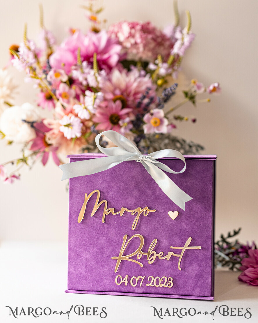 CARD BOXES velvet card boxes Gift Card Box, Velvet Purple wedding wishing well money gift card box, Personalized Wedding Card Box, Luxury Card Box, Wedding Card Box with Lid, Wedding Money Box, Wedding Card Box