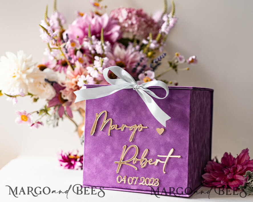 CARD BOXES velvet card boxes Gift Card Box, Velvet Purple wedding wishing well money gift card box, Personalized Wedding Card Box, Luxury Card Box, Wedding Card Box with Lid, Wedding Money Box, Wedding Card Box