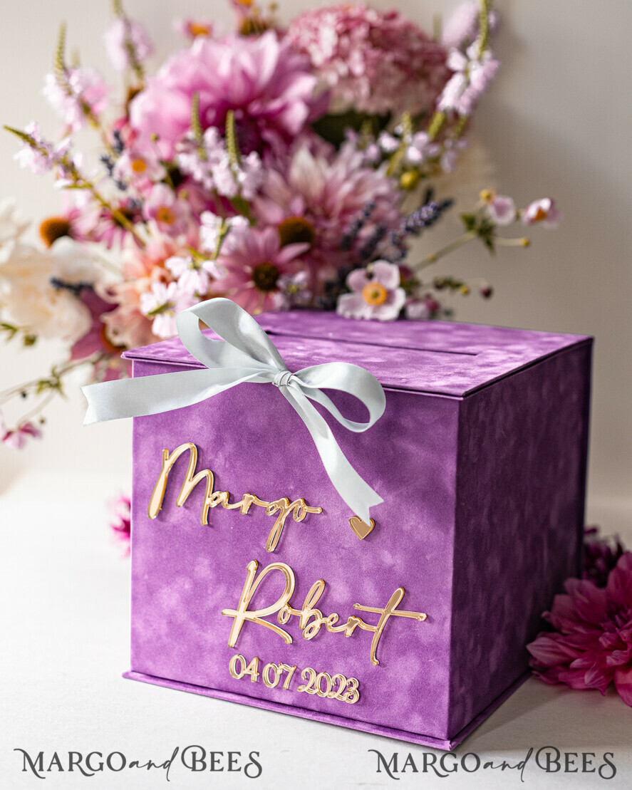 CARD BOXES velvet card boxes Gift Card Box, Velvet Purple wedding wishing well money gift card box, Personalized Wedding Card Box, Luxury Card Box, Wedding Card Box with Lid, Wedding Money Box, Wedding Card Box