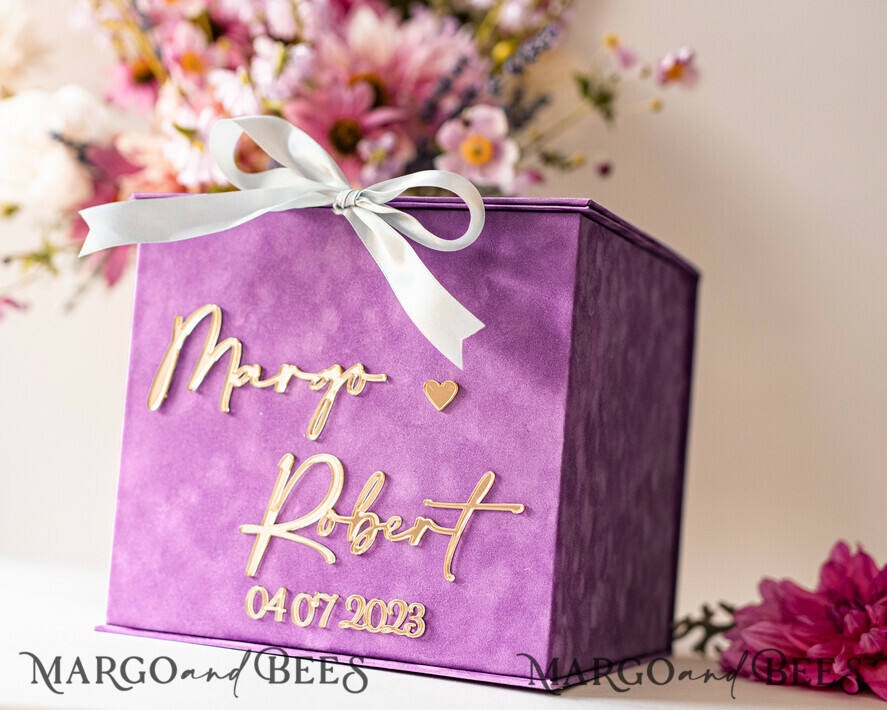 CARD BOXES velvet card boxes Gift Card Box, Velvet Purple wedding wishing well money gift card box, Personalized Wedding Card Box, Luxury Card Box, Wedding Card Box with Lid, Wedding Money Box, Wedding Card Box