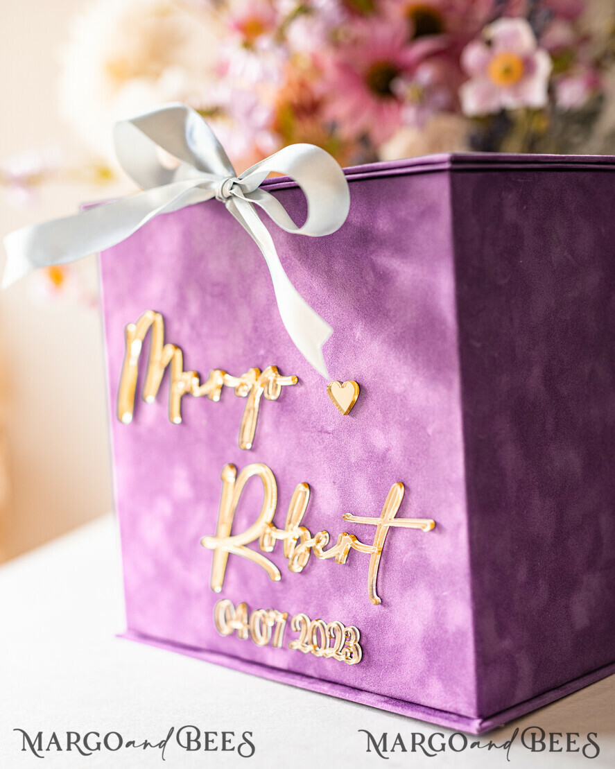 CARD BOXES velvet card boxes Gift Card Box, Velvet Purple wedding wishing well money gift card box, Personalized Wedding Card Box, Luxury Card Box, Wedding Card Box with Lid, Wedding Money Box, Wedding Card Box