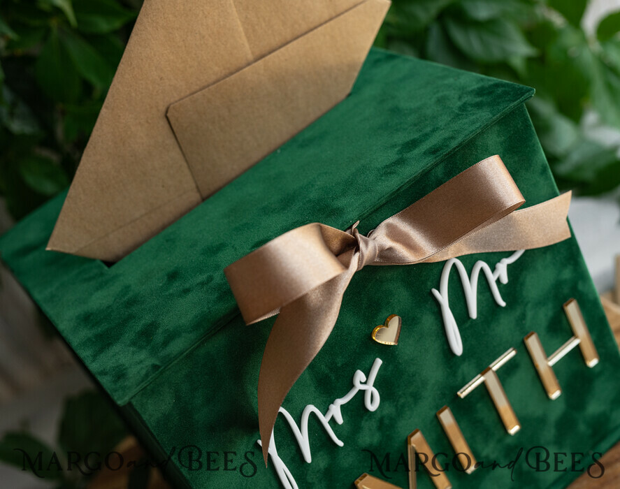 CARD BOXES velvet card boxes Gift Card Box, Velvet Green wedding wishing well money gift card box, Personalized Wedding Card Box, Luxury Greenery Card Box, Wedding Green and Gold Card Box with Lid, Wedding Money Box, Emerald Green Wedding Card Box